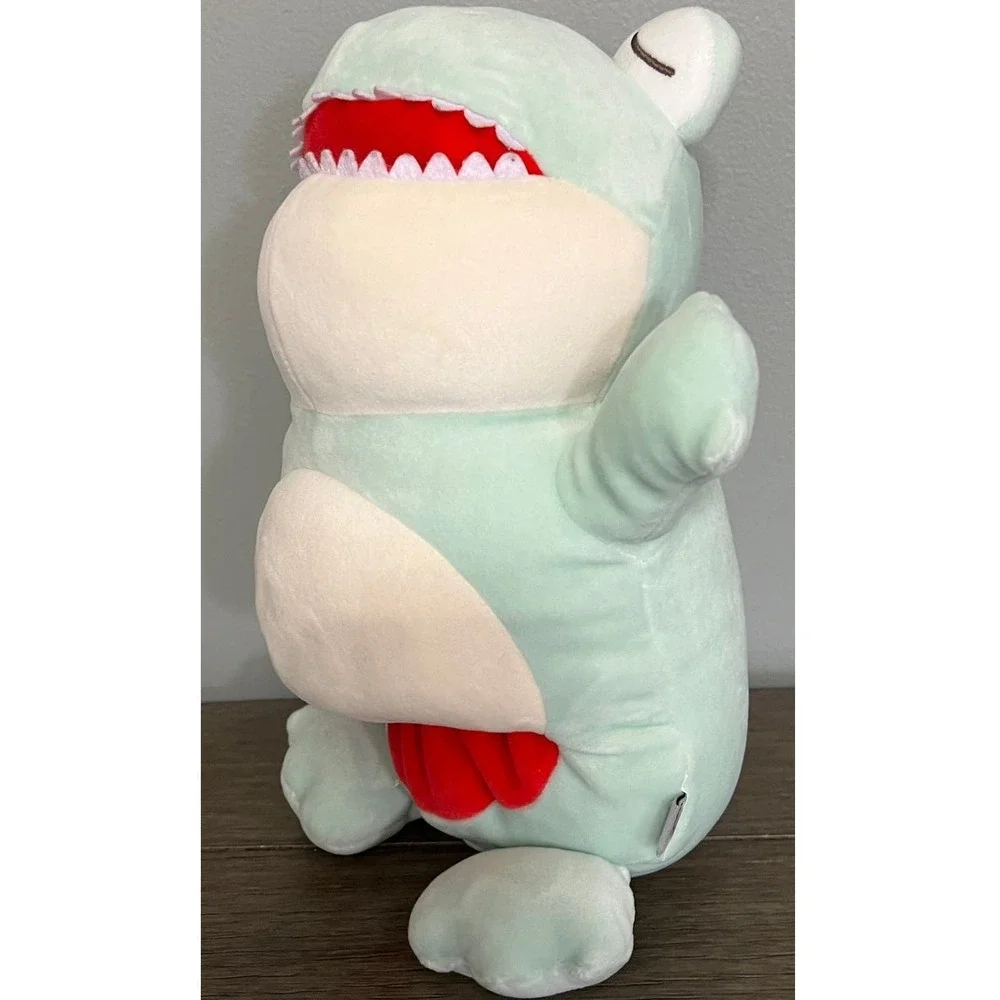 Miniso Mint Green Dinosaur Plush Stuffed Animal Sleepy Eyes Toothy Smile